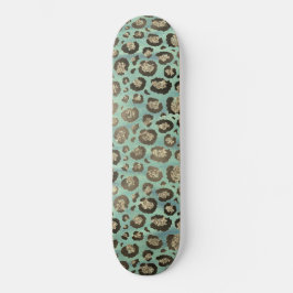 Glittery Leopard Print on Glossy Green Skateboard