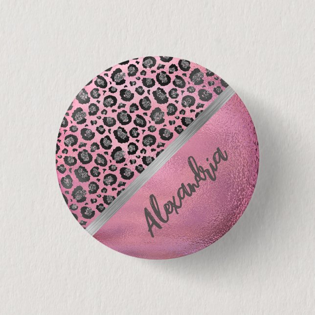 Glittery Leopard Print on Glossy Hot Pink Button (Vorderseite)