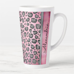 Glittery Leopard Print on Glossy Hot Pink Milchtasse