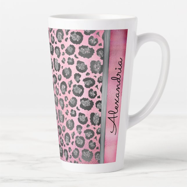 Glittery Leopard Print on Glossy Hot Pink    Milchtasse (Rechts)