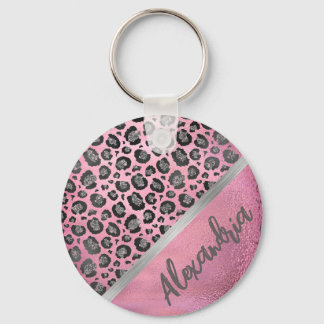 Glittery Leopard Print on Glossy Hot Pink Schlüsselanhänger
