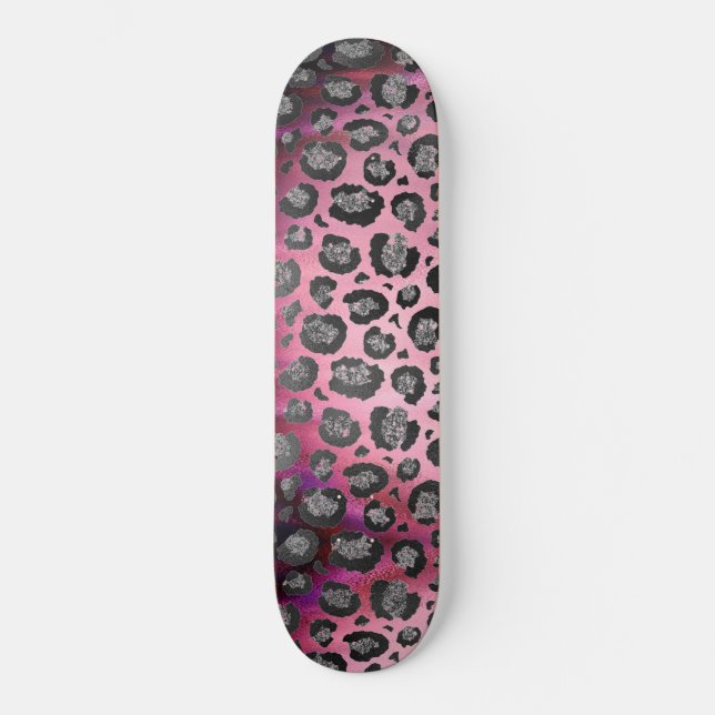 Glittery Leopard Print on Glossy Hot Pink    Skateboard (Vorderseite)