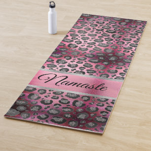 Glittery Leopard Print on Glossy Hot Pink Yogamatte