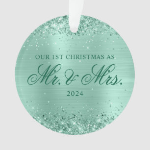 Glittery Light Aquamarin Foil Unser 1. Foto Weihna Ornament