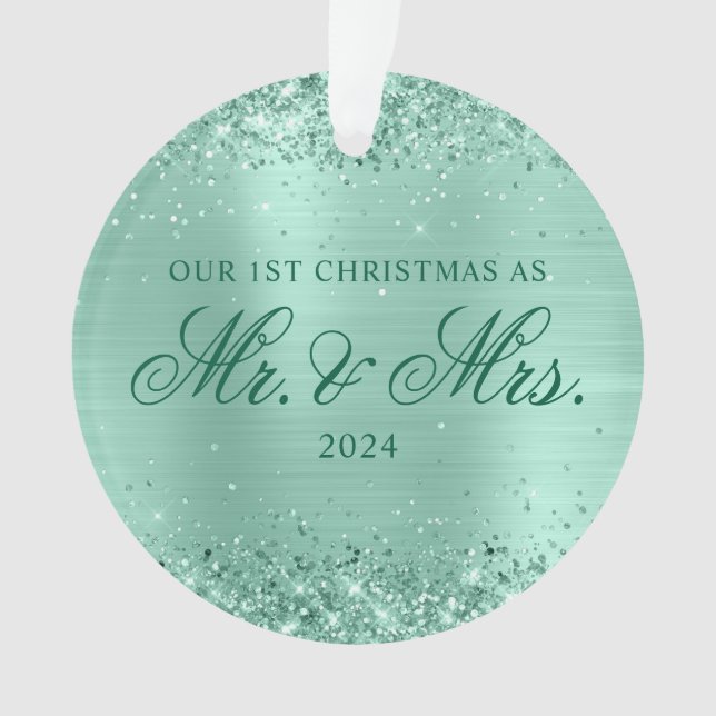Glittery Light Aquamarin Foil Unser 1. Foto Weihna Ornament (Vorderseite)