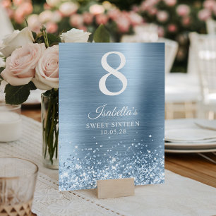 Glittery Light Blue 16 . Geburtstag Tischnummer