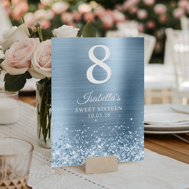 Glittery Light Blue 16 . Geburtstag Tischnummer (Glittery Light Blue Sweet Sixteen Table Number)
