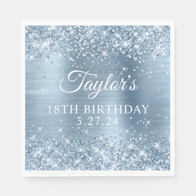 Glittery Light Blue Foil 18. Geburtstag Serviette (Vorderseite)