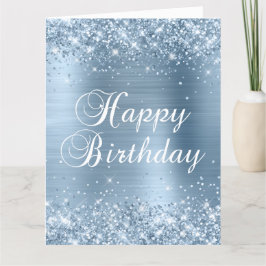 Glittery Light Blue Foil Big Happy Birthday Karte