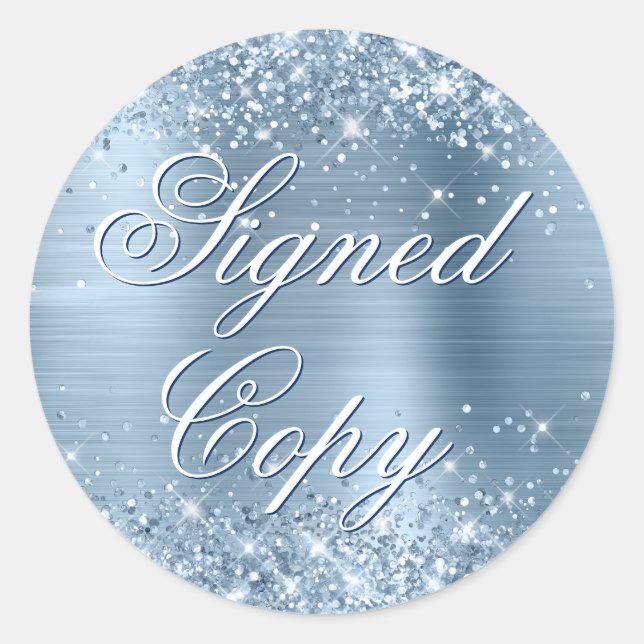 Glittery Light Blue Foil Extravagant signierte Kop Runder Aufkleber (Vorderseite)