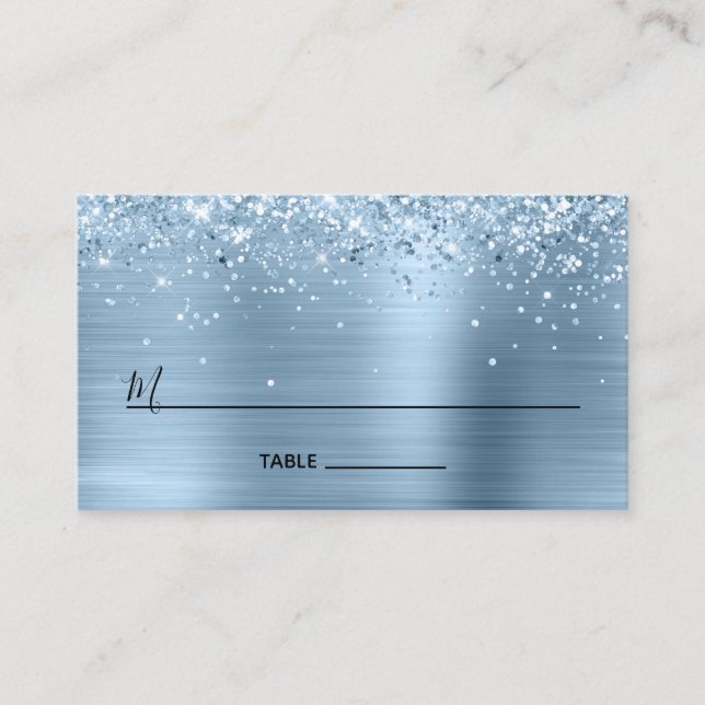 Glittery Light Blue Foil Lined Blank Platzkarte (Vorderseite)