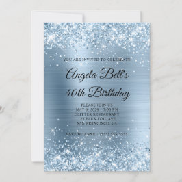 Glittery Light Blue Foil Monogram 40. Geburtstag Einladung