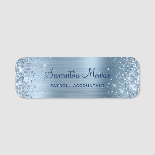 Glittery Light Blue Foil Namensschild (Vorderseite)