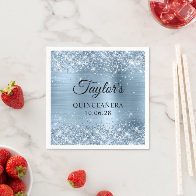Glittery Light Blue Foil Quinceañera Serviette (Beispiel)