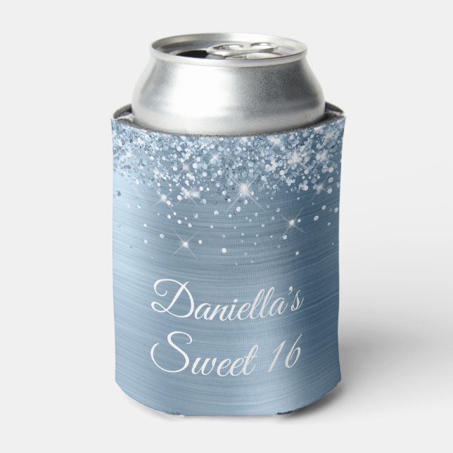 Glittery Light Blue Foil Sweet 16 Dosenkühler (Kanne Vorderseite)