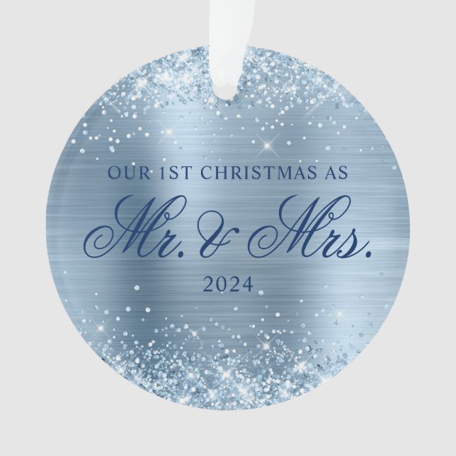 Glittery Light Blue Foil Unser 1. Weihnachtsfest F Ornament (Vorderseite)