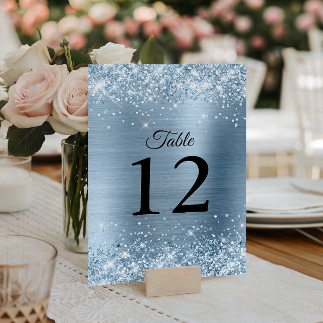 Glittery Light Blue Foil Wedding Tischnummer (Glittery Light Blue Foil Wedding Table Number)