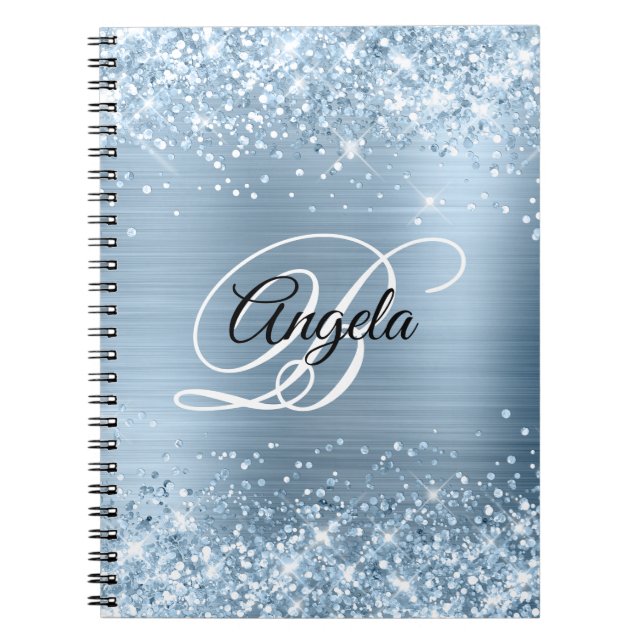 Glittery Light Blue Metallic Extravagant Monogram Notizblock (Vorderseite)