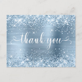 Glittery Light Blue Sweet 16 Herzen Vielen Dank Postkarte