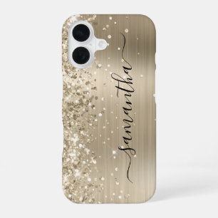 Glittery Light Gold Metallic Girly Signature iPhone 16 Hülle
