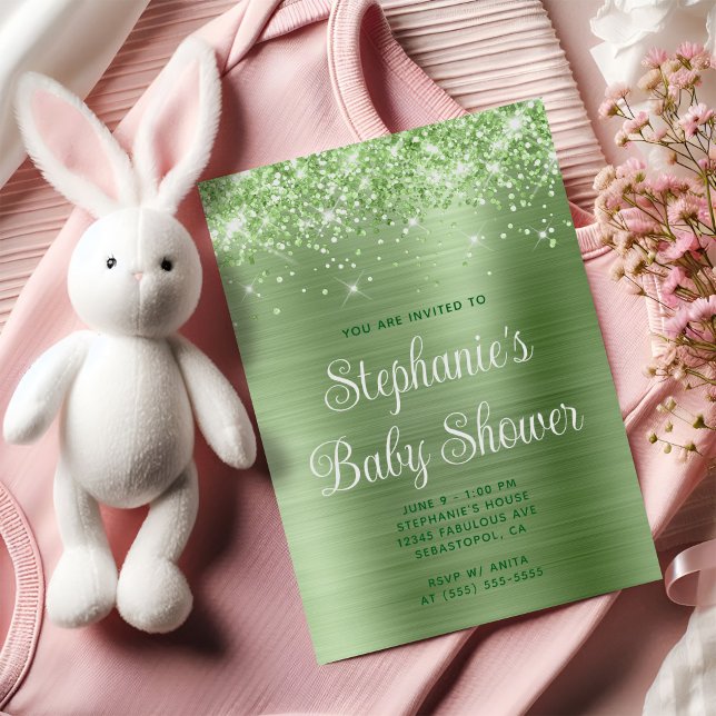 Glittery Light Green Baby Dusche Einladung (Glittery Light Green Baby Shower Invitation)
