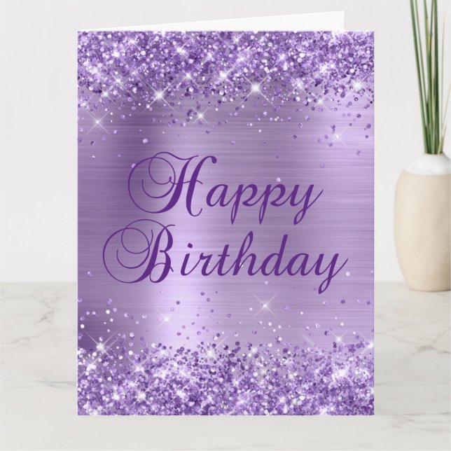 Glittery Light Lila Foil Big Happy Birthday Karte (Vorderseite)