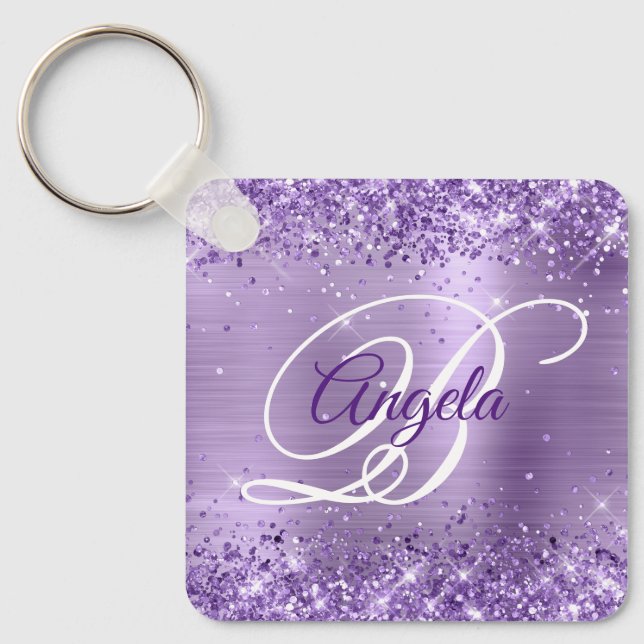 Glittery Light Lila Foil Extravagant Monogram Schlüsselanhänger (Vorderseite)