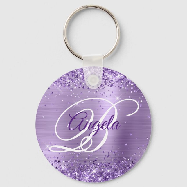 Glittery Light Lila Foil Extravagant Monogram Schlüsselanhänger (Vorderseite)