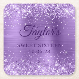 Glittery Light Lila Foil Sweet 16 Rechteckiger Pappuntersetzer