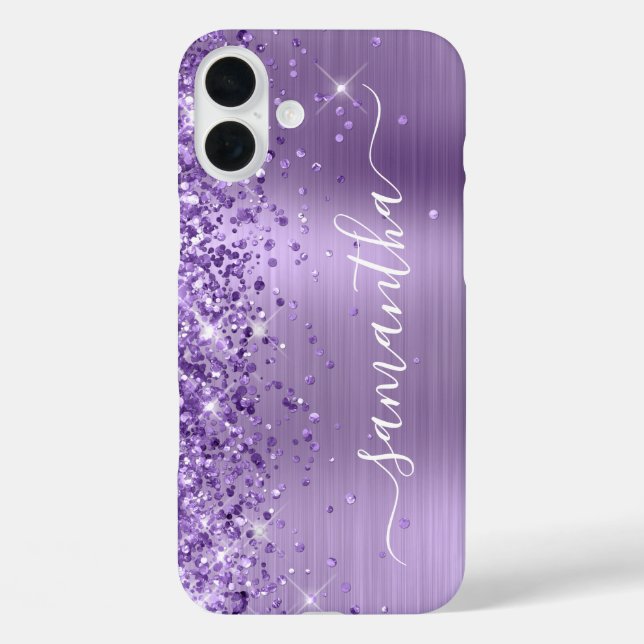 Glittery Light Lila Glam Girly Signature iPhone 16 Plus Hülle (Rückseite)