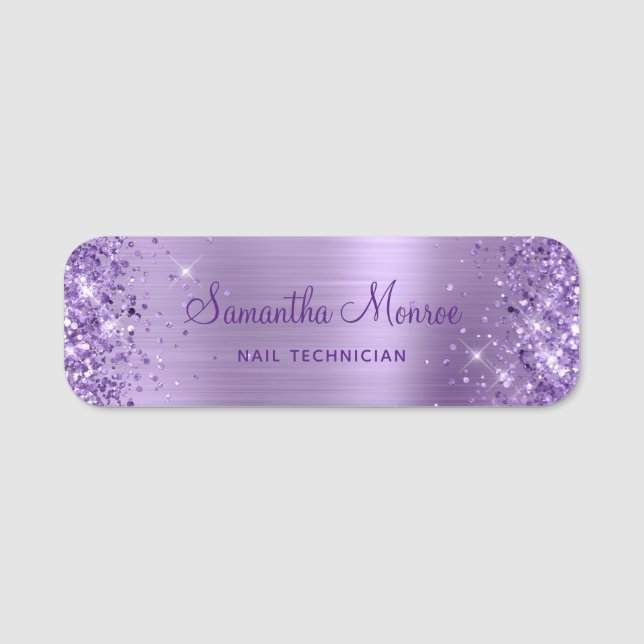 Glittery Light Lila Metallic Look Salon Namensschild (Vorderseite)