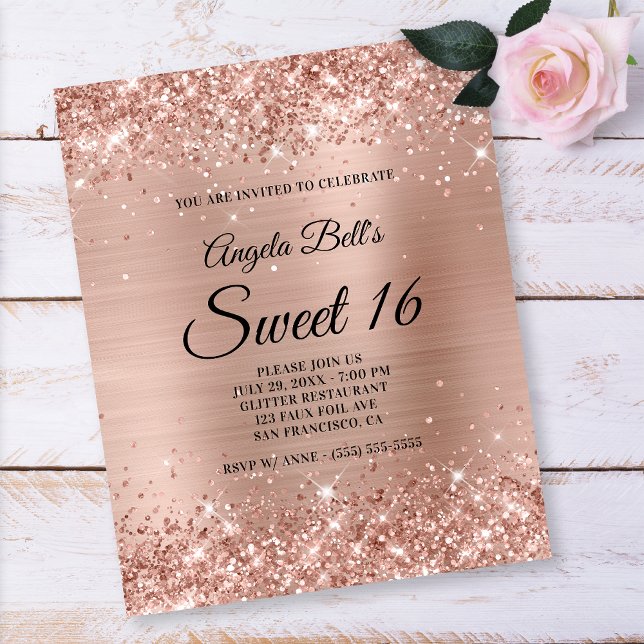 Glittery Light Rose Gold Sweet 16 Paper Flyer (Von Creator hochgeladen)
