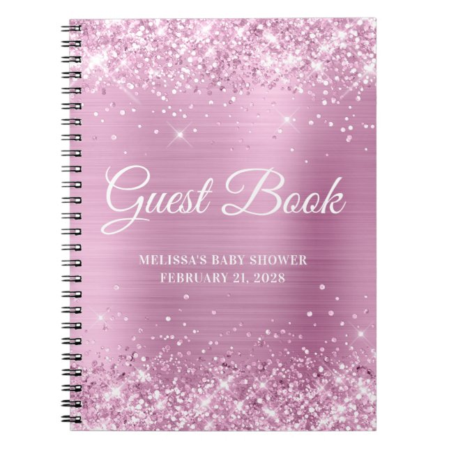Glittery Light Rose Pink Baby Showbook Notizblock (Vorderseite)