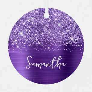 Glittery Lila Amethyst Glam Name Ornament Aus Metall