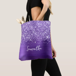 Glittery Lila Amethyst Glam Name Tasche
