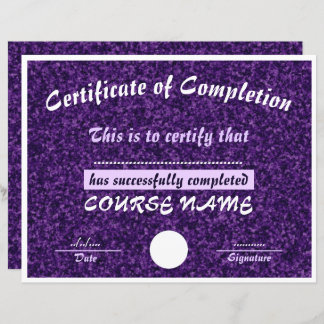 Glittery Lila Certificate of Completion