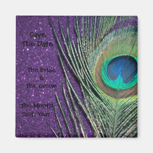 Glittery lila Pfau-Hochzeits-Magneten Magnet