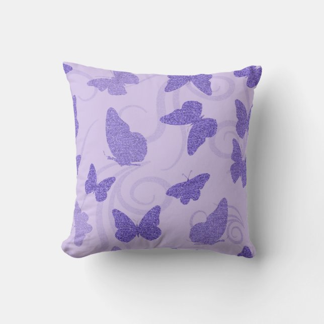 Glittery Lilac Butterflies Kissen (Vorderseite)
