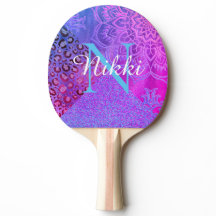 Glittery Lotus Leopard Monogram Pong Paddle
