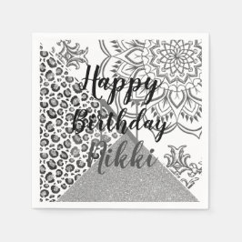Glittery Mandala Leopard Personalisiert Geburtstag Serviette