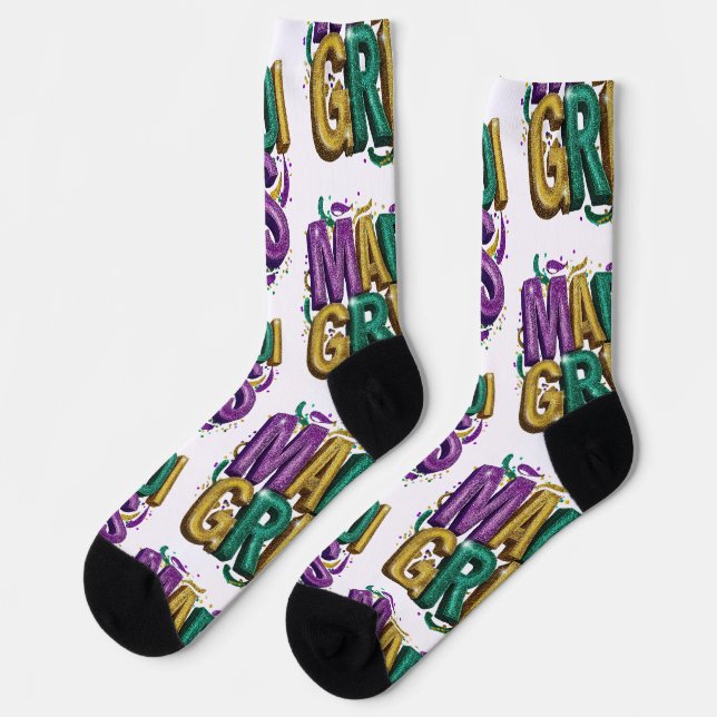 Glittery Mardi Gras Gras Women's T-Shirt, Purple G Socken (Linkes Detail)