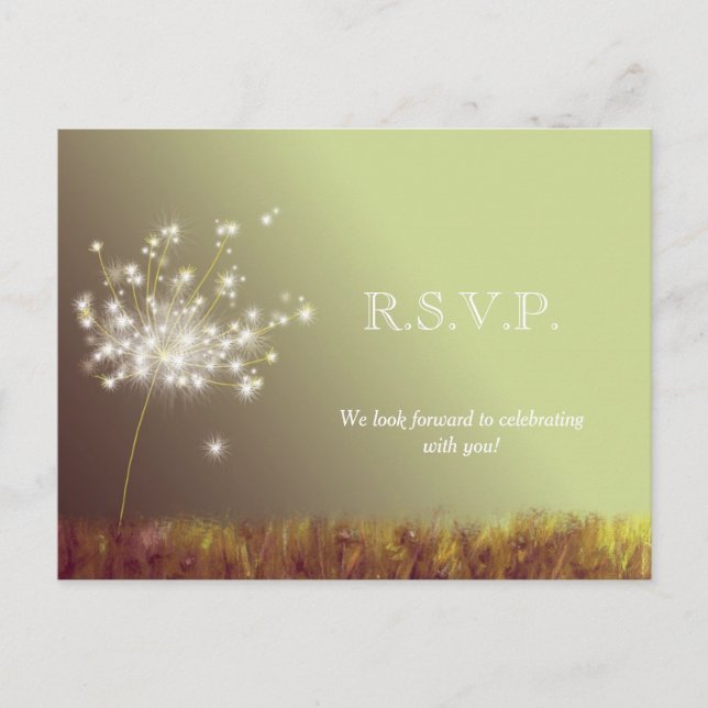 Glittery Meadow Dandelions Wedding RSVP Einladungspostkarte (Vorderseite)