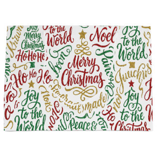 Glittery Merry Christmas and Joy Typography Große Geschenktüte