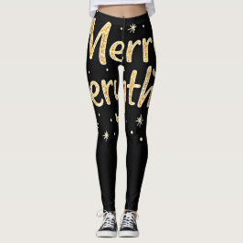 Glittery "Merry Everything" Text on Black Leggings