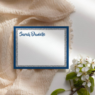 Glittery Navy Blue und Silver Danke, Flachkarte Dankeskarte