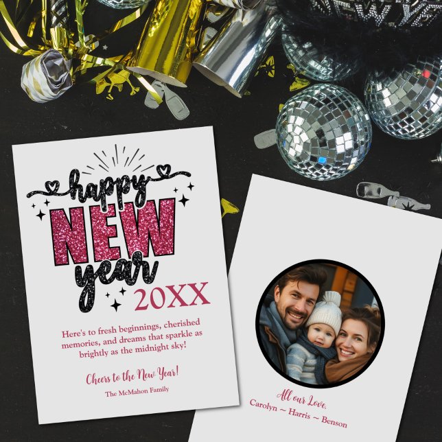Glittery New Year's Customizable Foto Feiertagskarte (Glittery New Year's Customizable Photo Greeting Card)