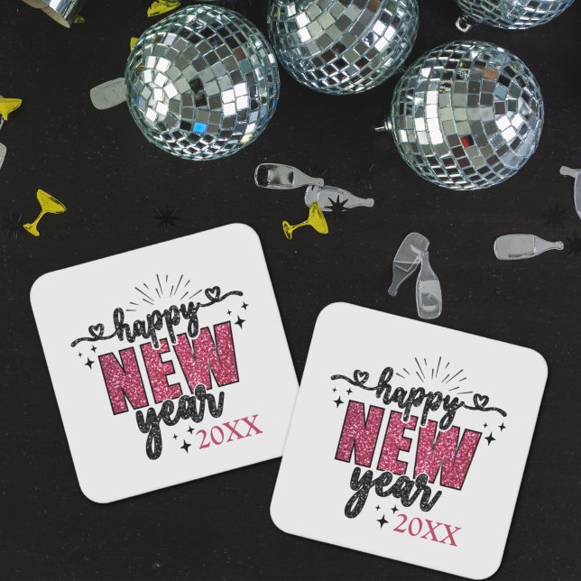 Glittery New Year's Eve Party Rechteckiger Pappuntersetzer (Glittery New Year's Eve party coaster)