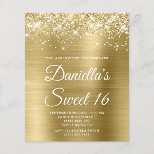 Glittery Pale Gold Foil Sweet 16 Budget Einladung