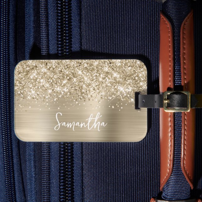 Glittery Pale Gold Glam Name Gepäckanhänger (Vorderseite Insitu 4)