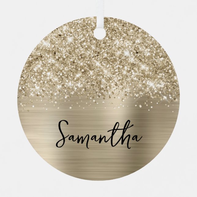 Glittery Pale Gold Glam Name Ornament Aus Metall (Vorderseite)